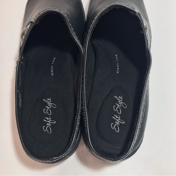 Soft Style Jamila Black Leather Slip on Flat Mules Size 8 Wide - Picture 5 of 11